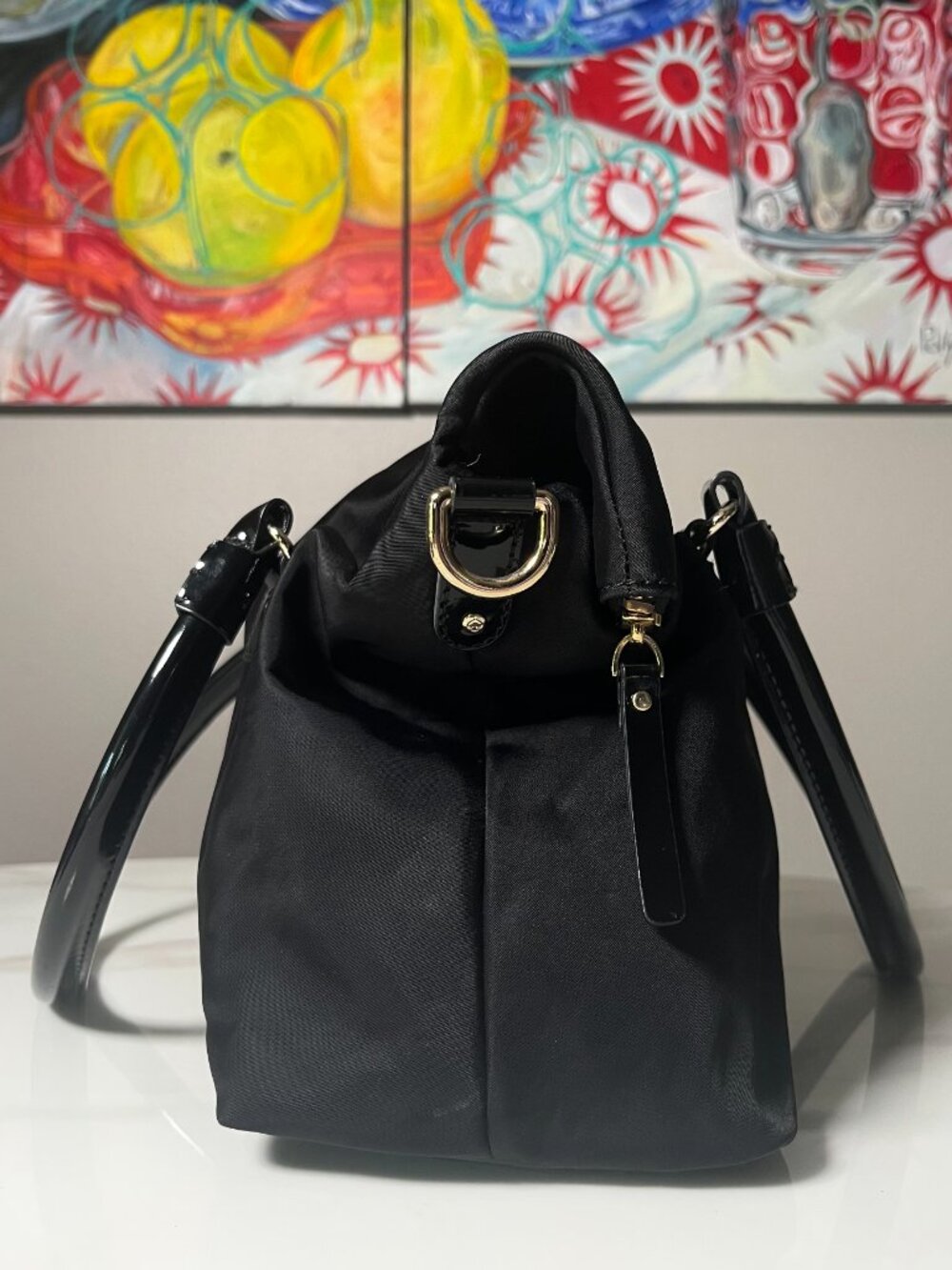 Kate Spade New York Carmen Black Nylon & Patent Leather Satchel - Picture 3 of 14